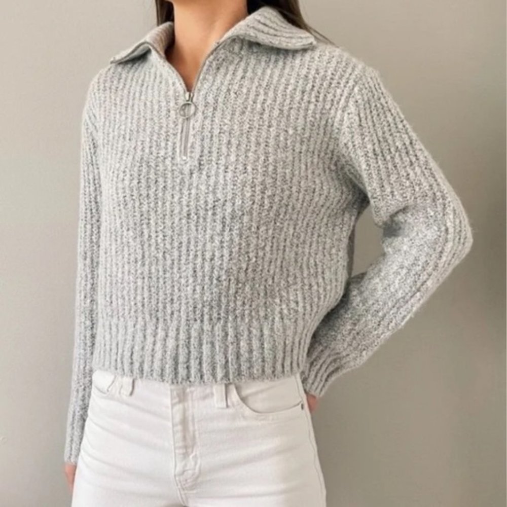 Sincerely Jules Wool Blend Half-Zip Pull Over Sweater - Gray